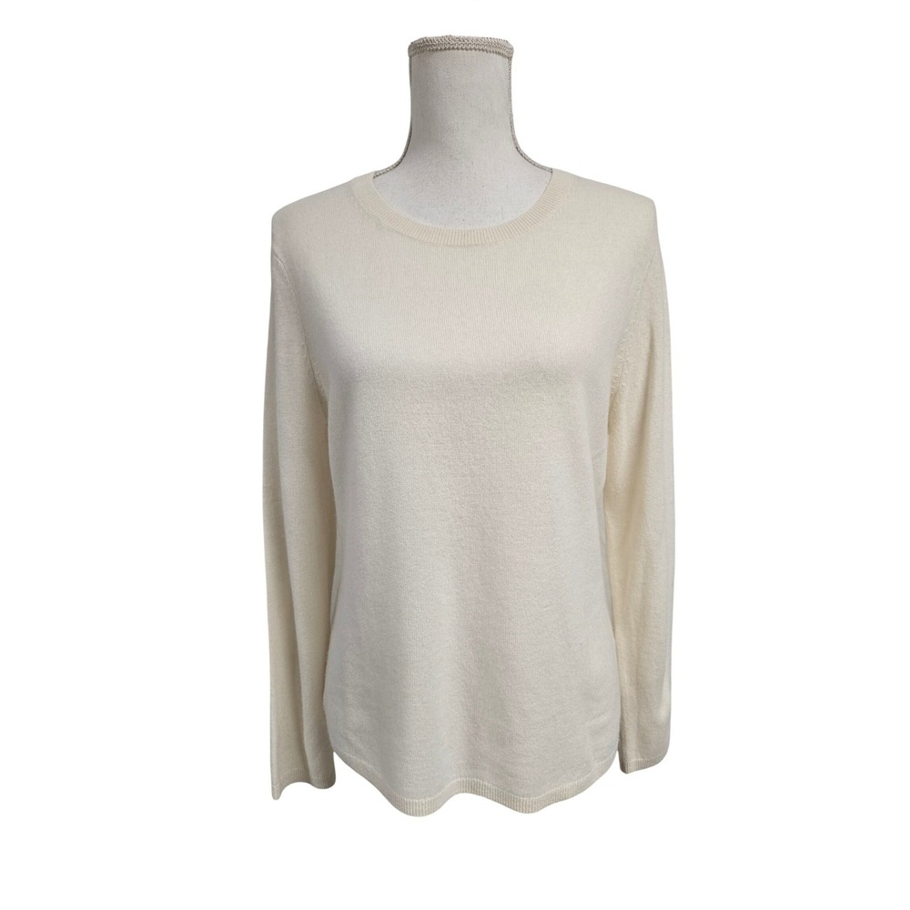 Lands' End 100% Cashmere Crewneck Sweater Beige SOFT Women's Size M Petite
